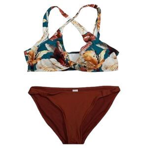 Rust Color & Floral Longline Bikini Size Medium